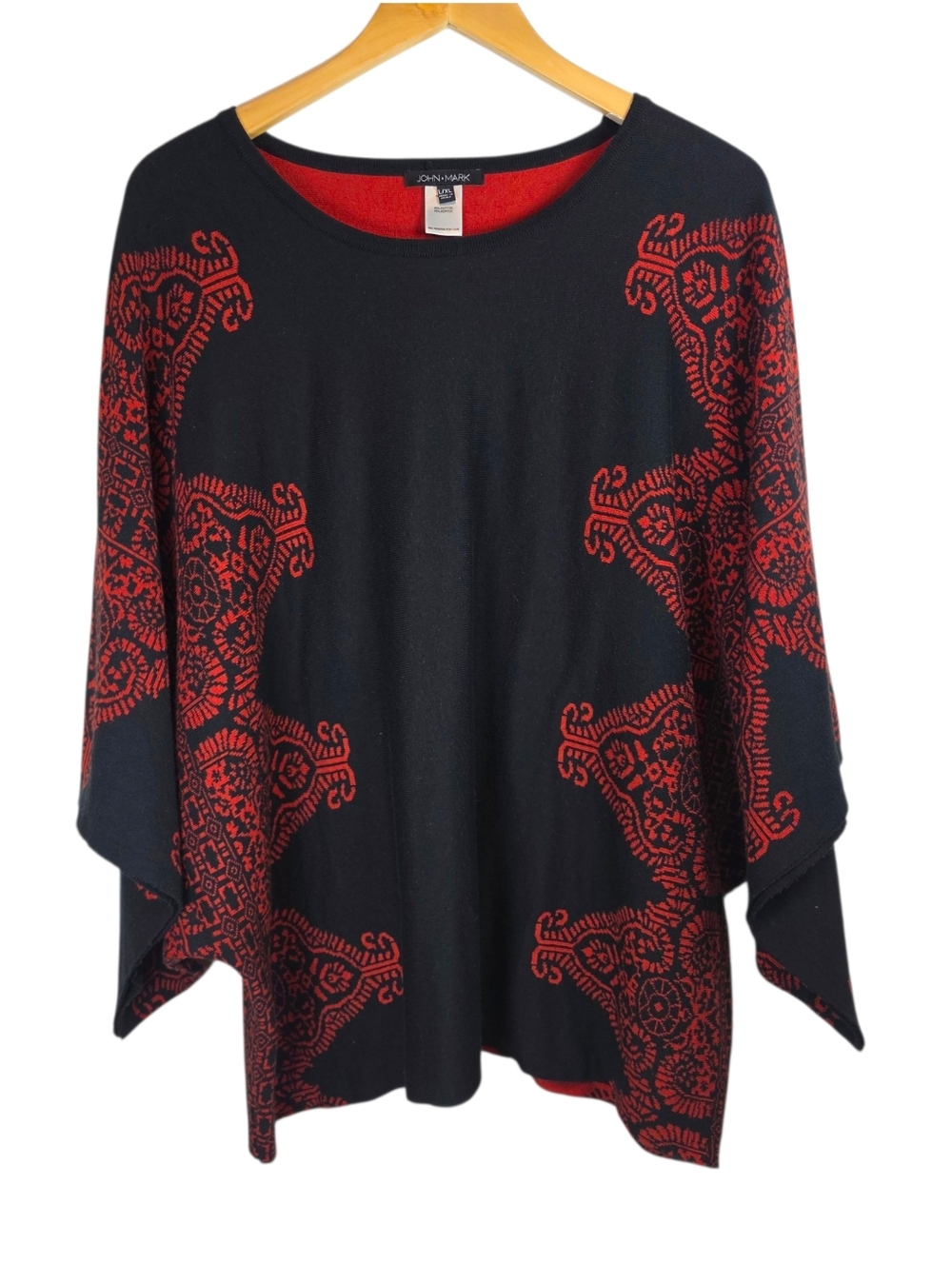 John Mark Persian Border 3/4 Sleeve Kimono Boxy Sweater Sz L/XL Boho Whimigoth